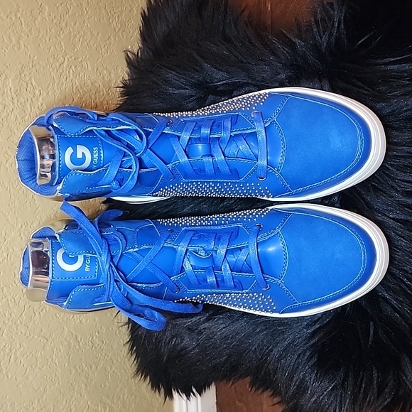 G By Guess Men’s Theron High Top Blue Sneakers with Silver Studs, Sz. 12 - Picture 1 of 11